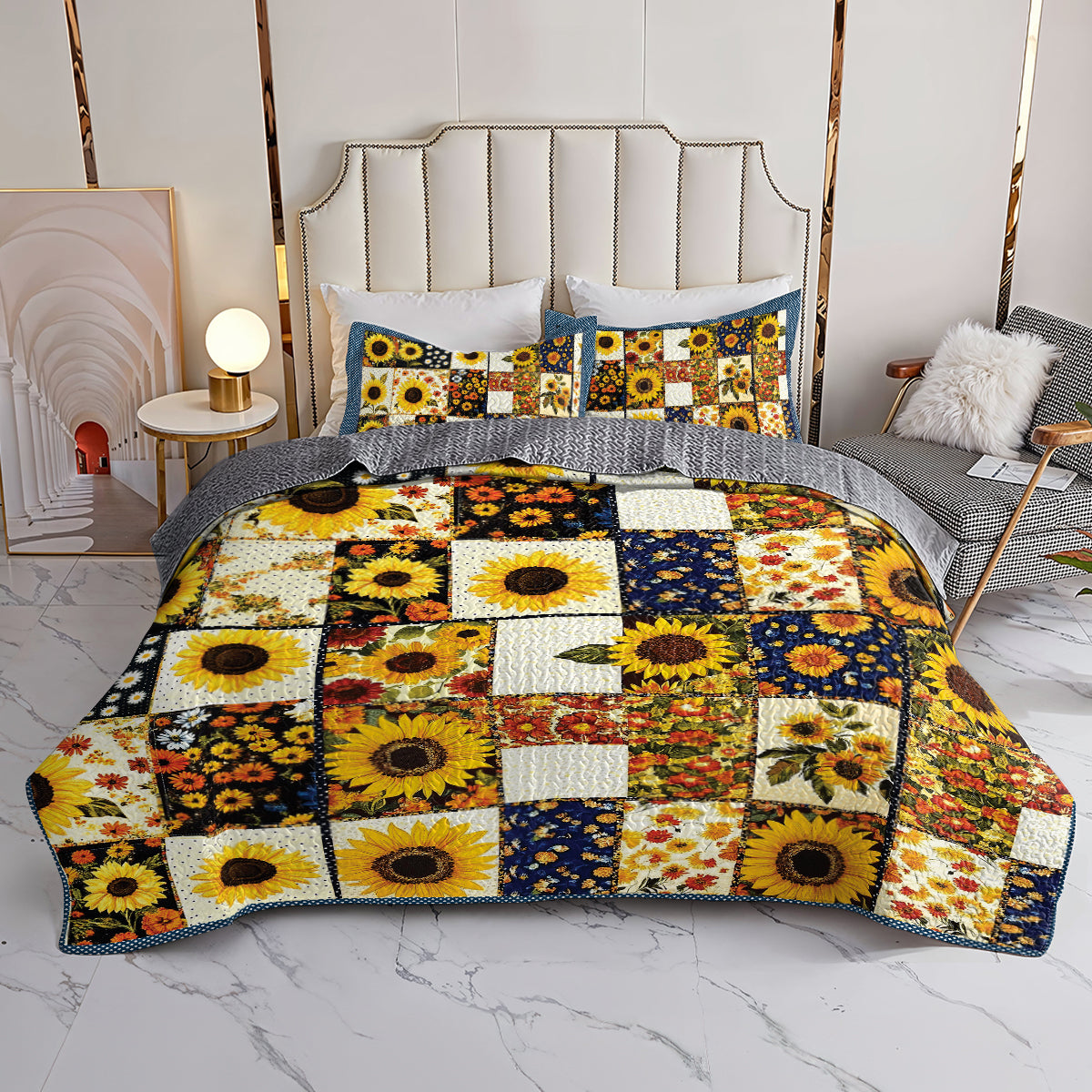 Shineful All Season Quilt 3-Piece Set - Golden Bloom Sunflower