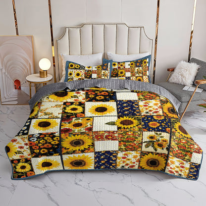 Shineful All Season Quilt 3-Piece Set - Golden Bloom Sunflower