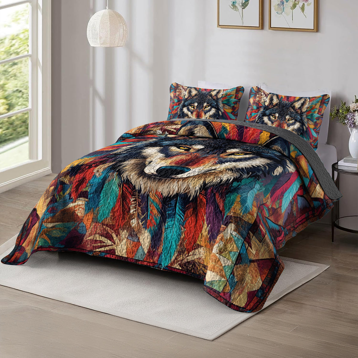 Shineful All Season Quilt 3-Piece Set Wild Spirit Wolf