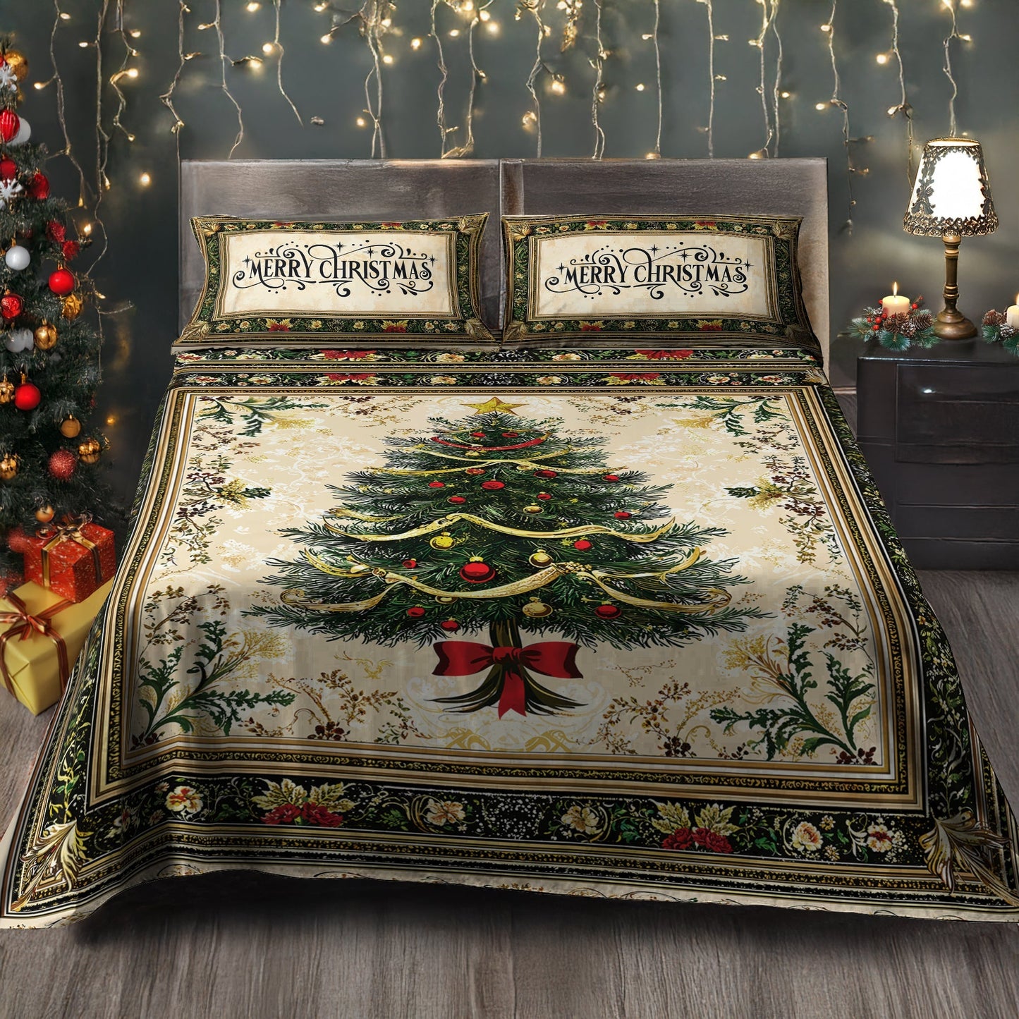 Shineful 4-Piece Bed Sheet Set - Classic Christmas Tree