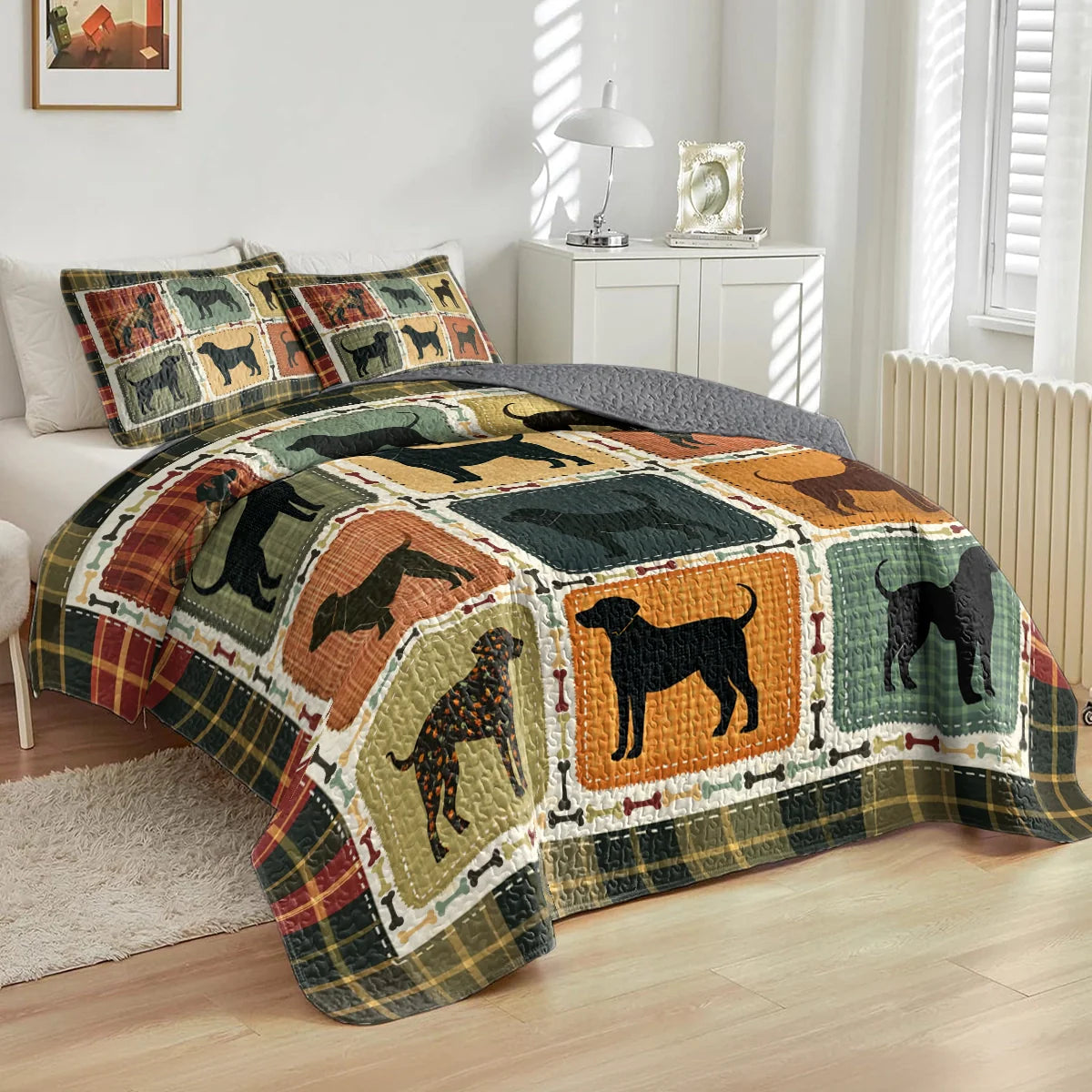Shineful All Season Quilt 3-Piece Set Rottweiler Silhouette Cozy