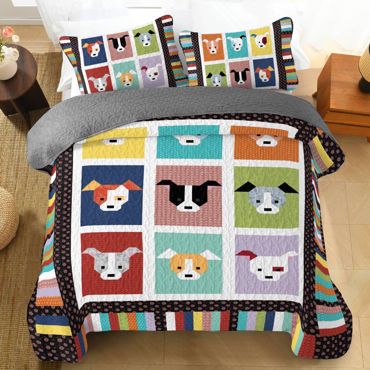 Shineful All Season Quilt 3-Piece Set Colorful Pitbulls