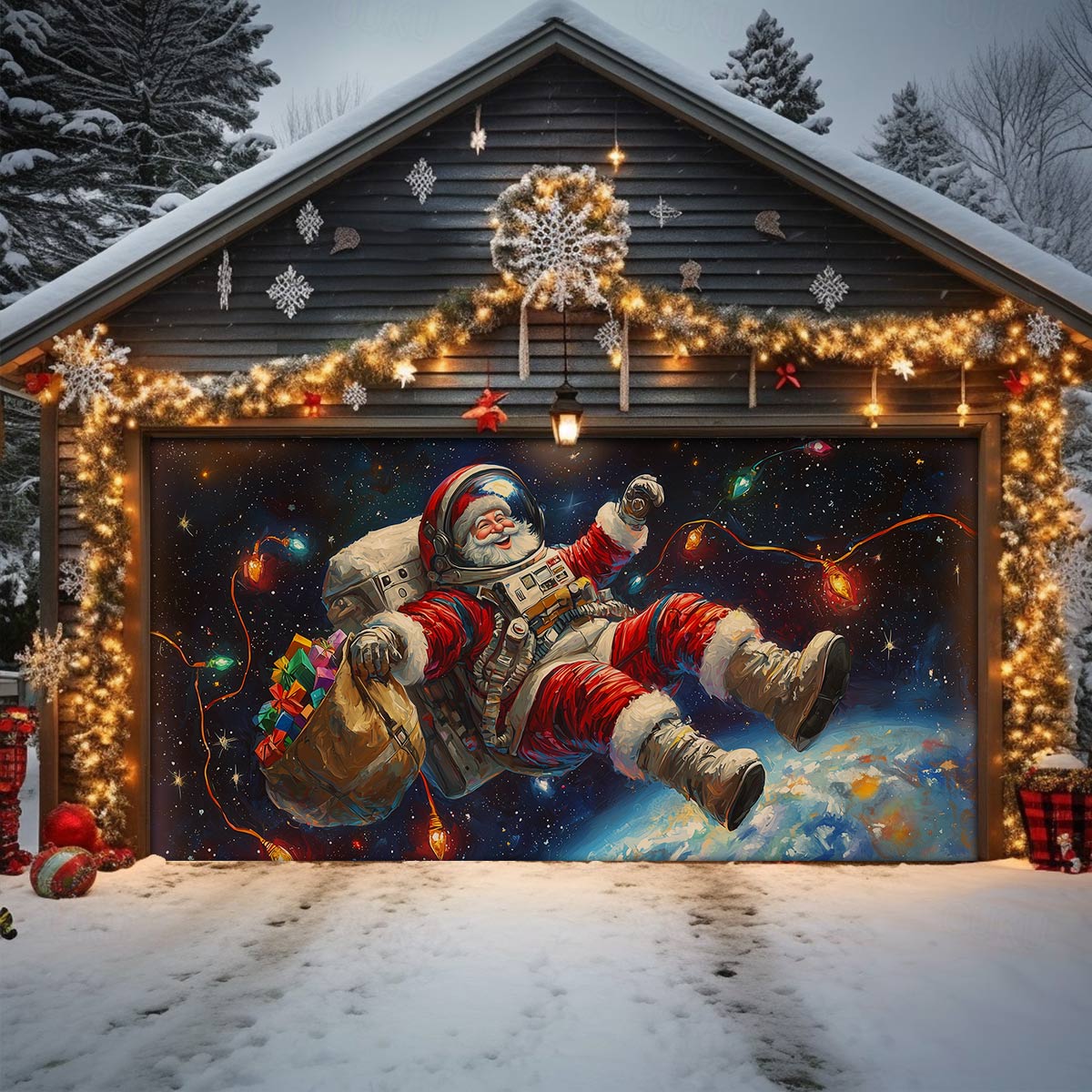 Shineful Garage Door Banner Decoration - Santa In Space