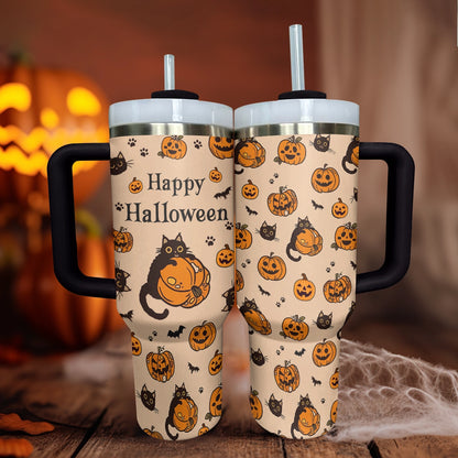 Shineful Tumbler Halloween Cat & Pumpkin
