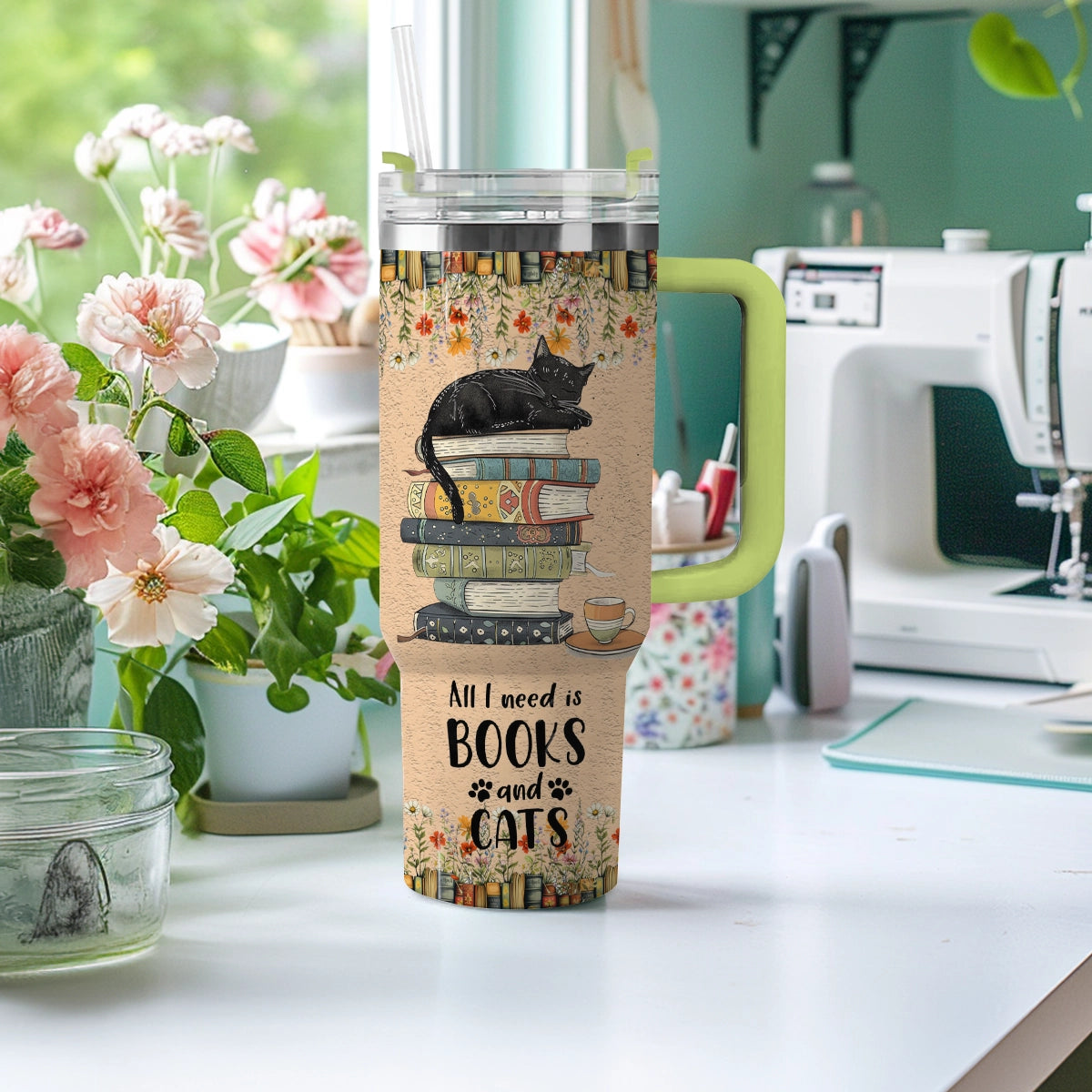 Shineful Tumbler Books and Cat