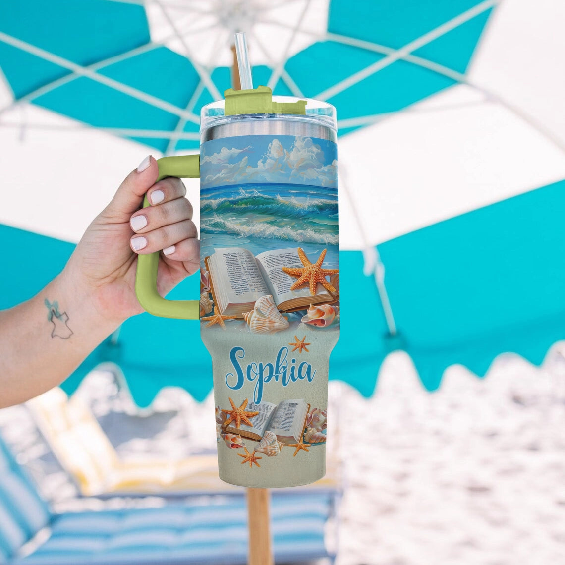Shineful Tumbler Personalized Book Beach