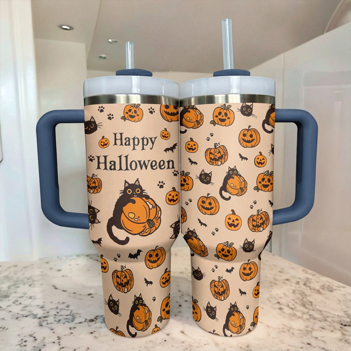 Shineful Tumbler Halloween Cat & Pumpkin
