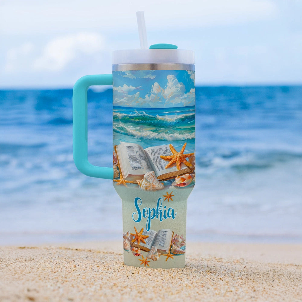 Shineful Tumbler Personalized Book Beach