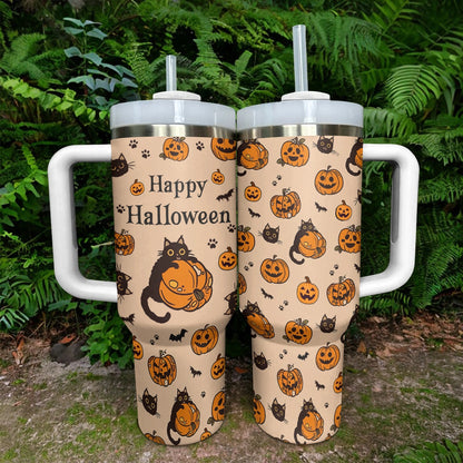 Shineful Tumbler Halloween Cat & Pumpkin
