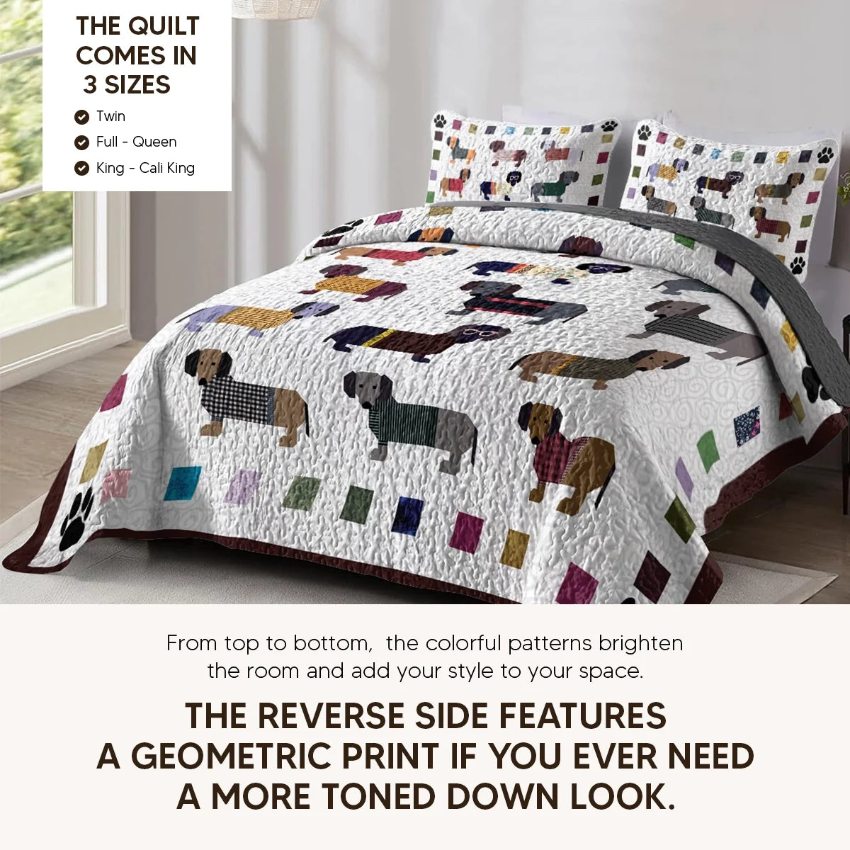 Shineful Quilt 3-Piece Set Dachshund Paws and Patches