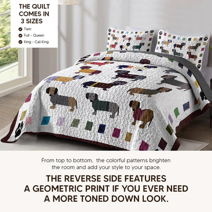 Shineful Quilt 3-Piece Set Dachshund Paws and Patches
