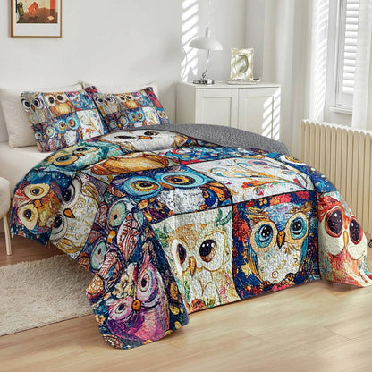 Shineful All Season Quilt 3-Piece Set Cute Colorful Owls