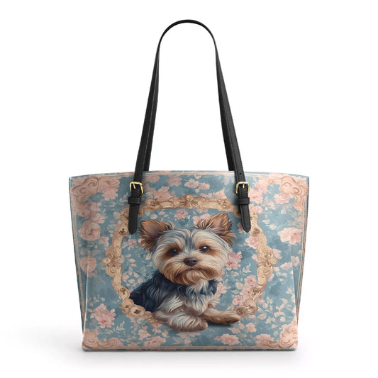 Shineful Leather Tote Bag Yorkie Blossom Elegance