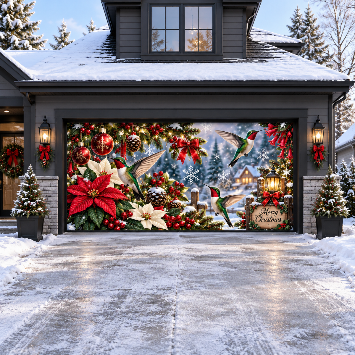 Shineful Christmas Hummingbird Garden Garage Door Banner Decoration