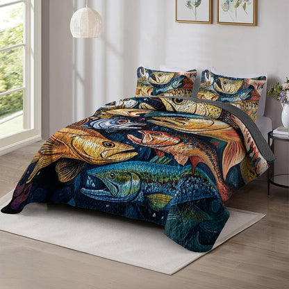 Shineful All Season Quilt 3-Piece Set Colorful Fishes