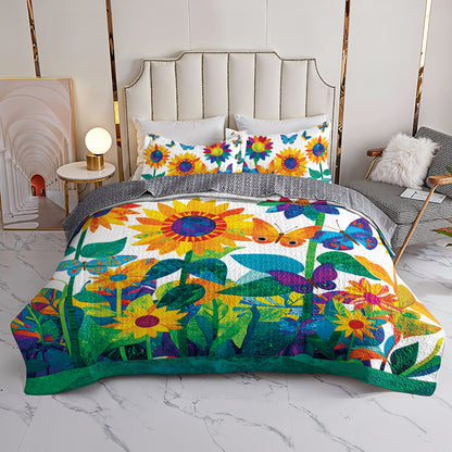 Shineful All Season Quilt 3-Piece Set - Colorful Sunflower Garden Dream