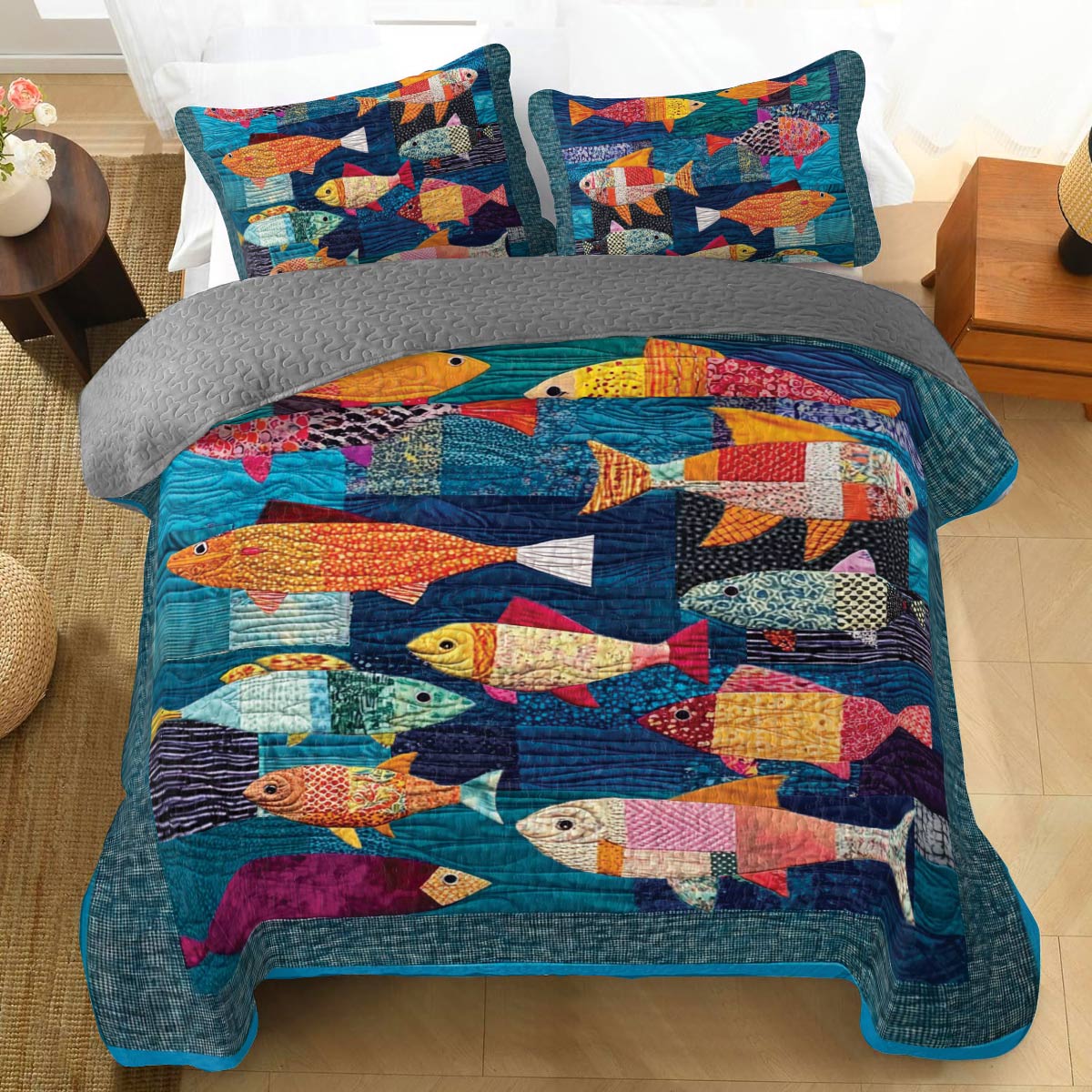 Shineful All Season Quilt 3-Piece Set Fish Frenzy