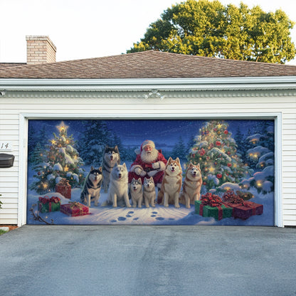 Shineful Garage Door Banner Decoration Santa’s Loyal Husky Guardians