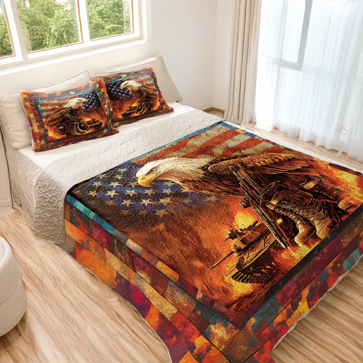 Shineful All Season Quilt 3-Piece Set - Patriotic Veteran's Eagle