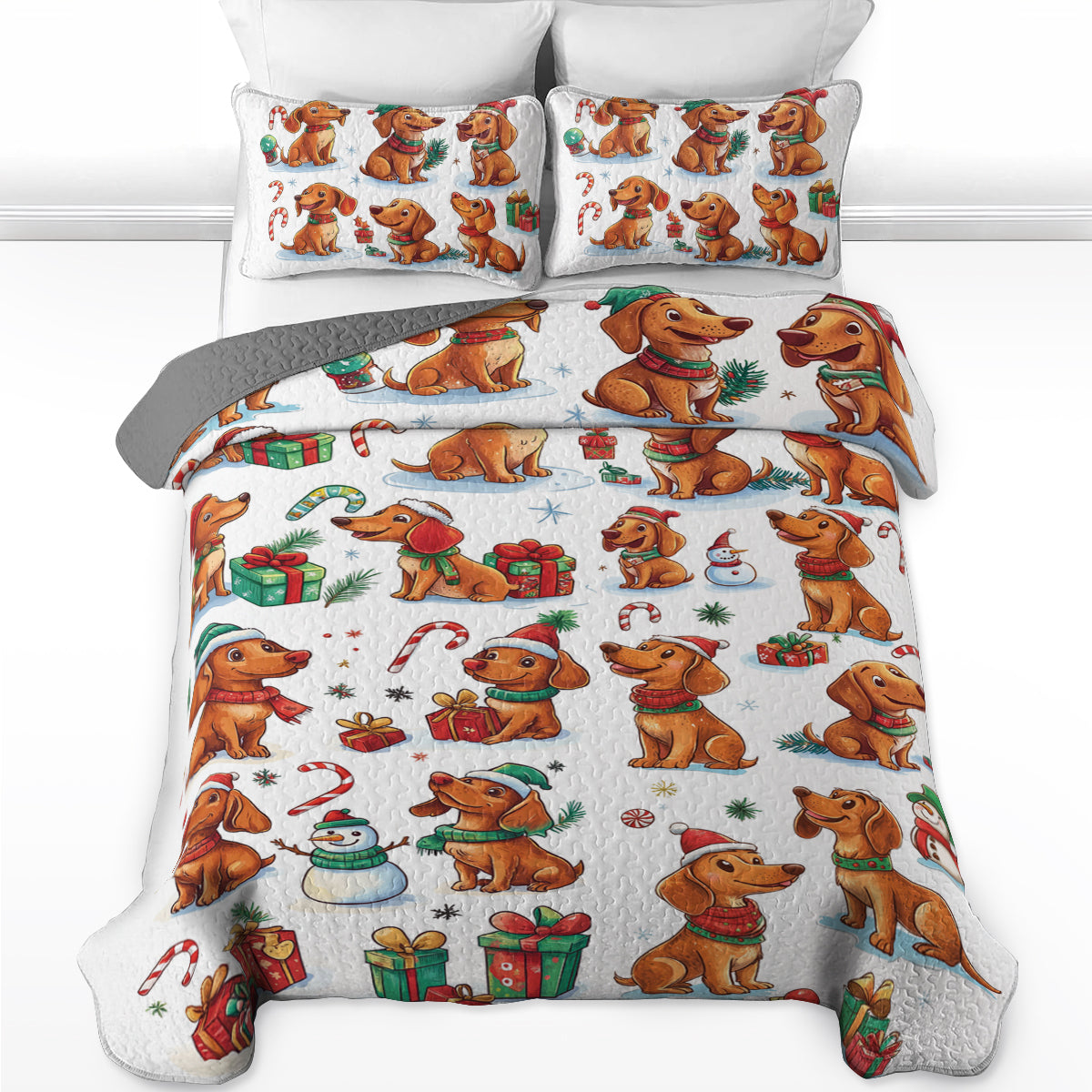 Shineful All Season Quilt 3-Piece Set Dachshund Christmas