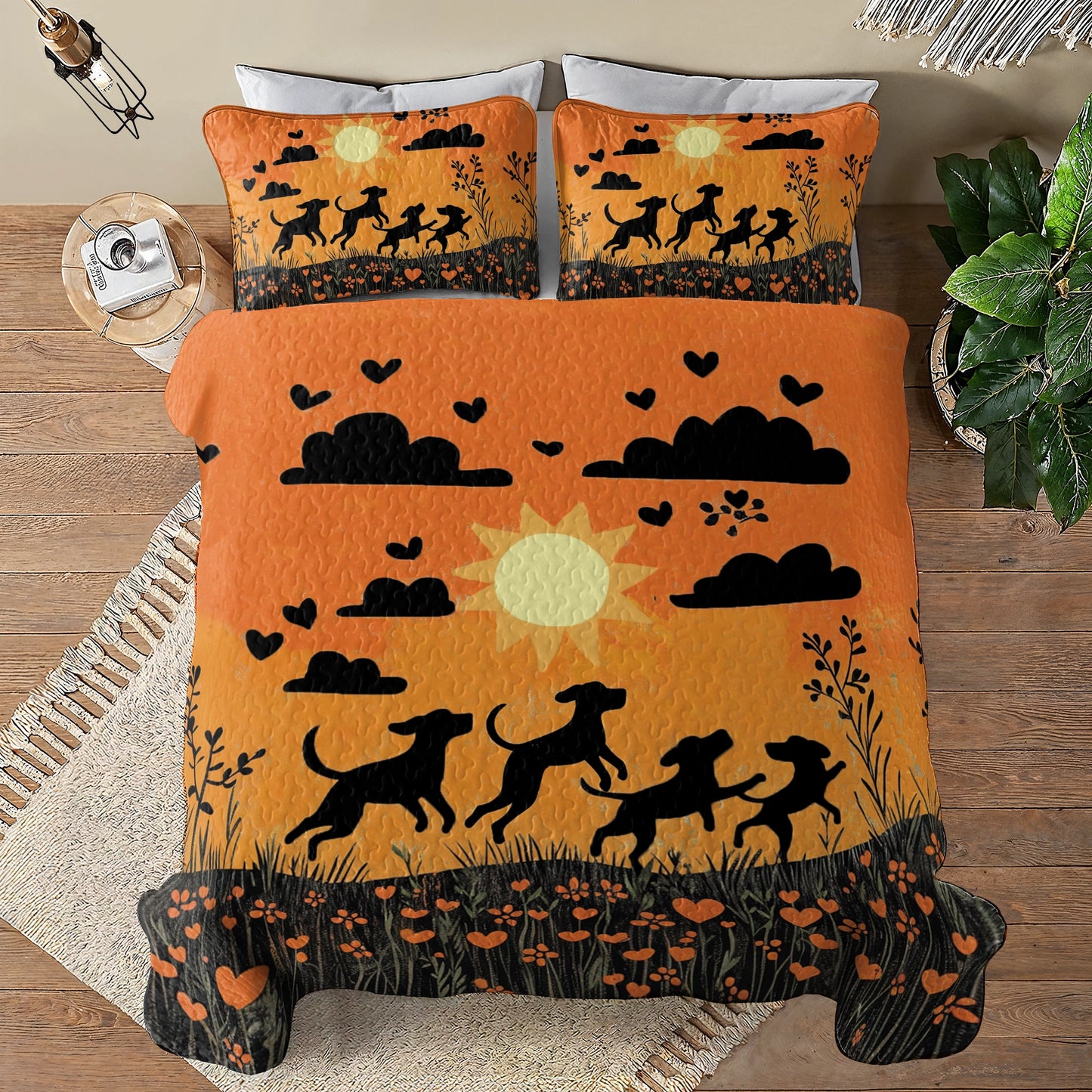 Shineful All Season Quilt 3-Piece Set Sunset Playtime Labrador