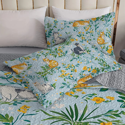 Shineful All Season Quilt 3-Piece Set Garden Cat Dreams