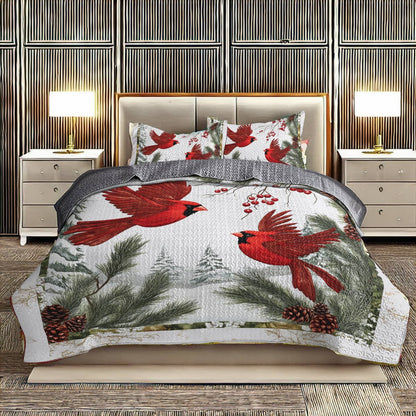 Shineful All Season Quilt 3-Piece Set - Cardinal Winter's Embrace