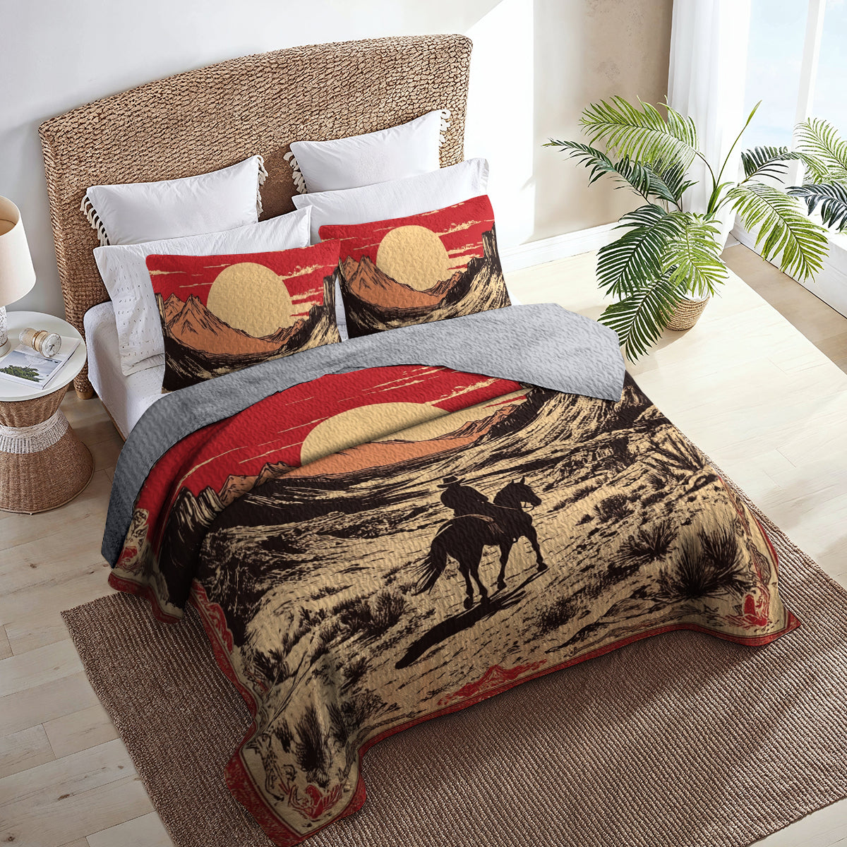 Shineful All Season Quilt 3-Piece Set Western Sunset Cowboy