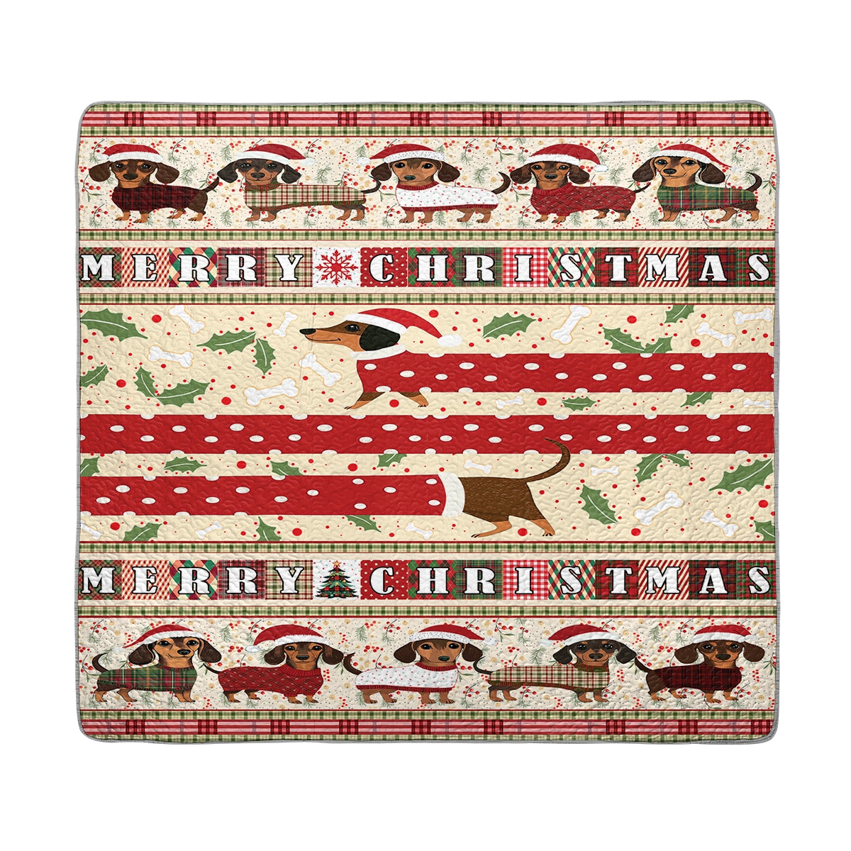 Shineful All Season Quilt 3-Piece Set - Christmas Playful Dachshund