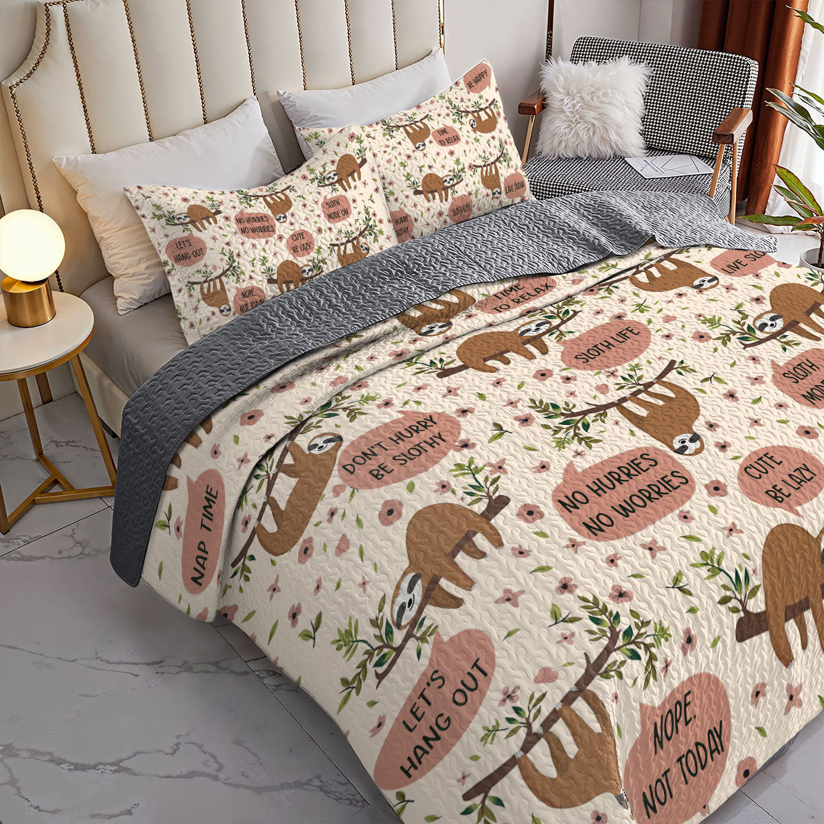 Shineful All Season Quilt 3-Piece Set Sloth Life Cream Day