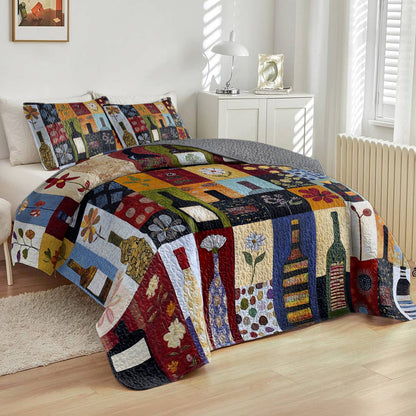 Shineful All Season Quilt 3-Piece Set Classical Wine Bottles