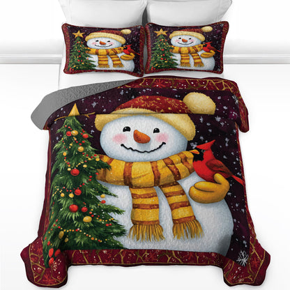 Shineful All Season Quilt 3-Piece Set Christmas Snowman And Cardinal