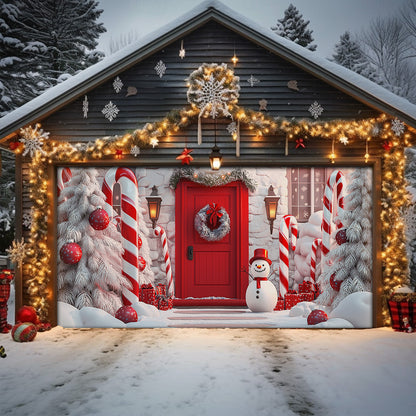 Shineful Garage Door Banner Decoration Snowman Candy Cane