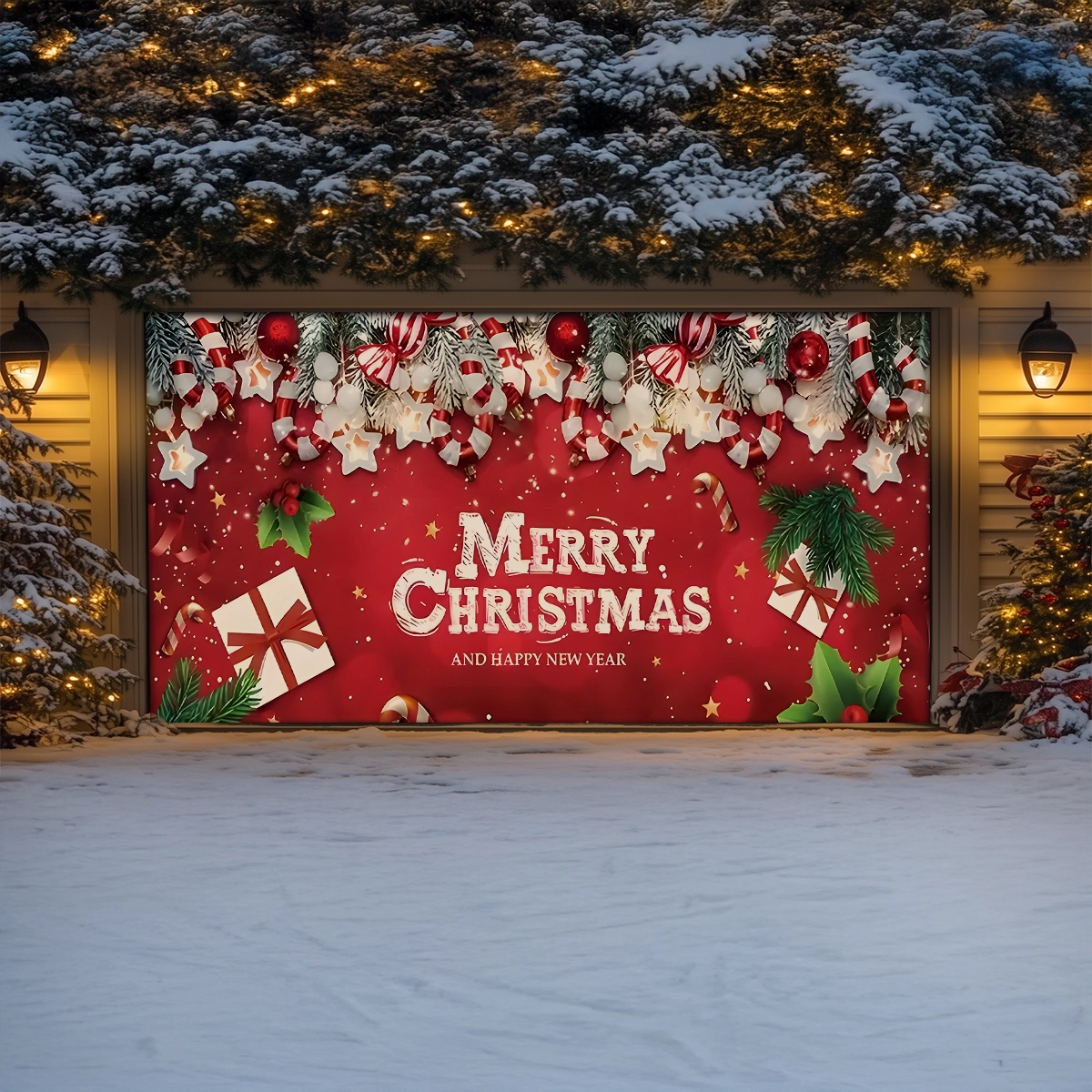 Shineful Garage Door Banner Decoration Christmas Stars & Gifts Festive