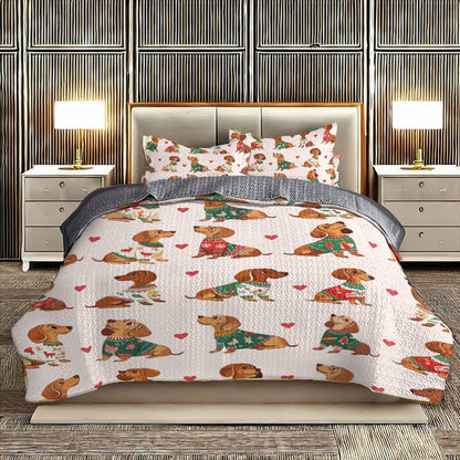 Shineful All Season Quilt 3-Piece Set - Festive Dachshund Sweater Delight
