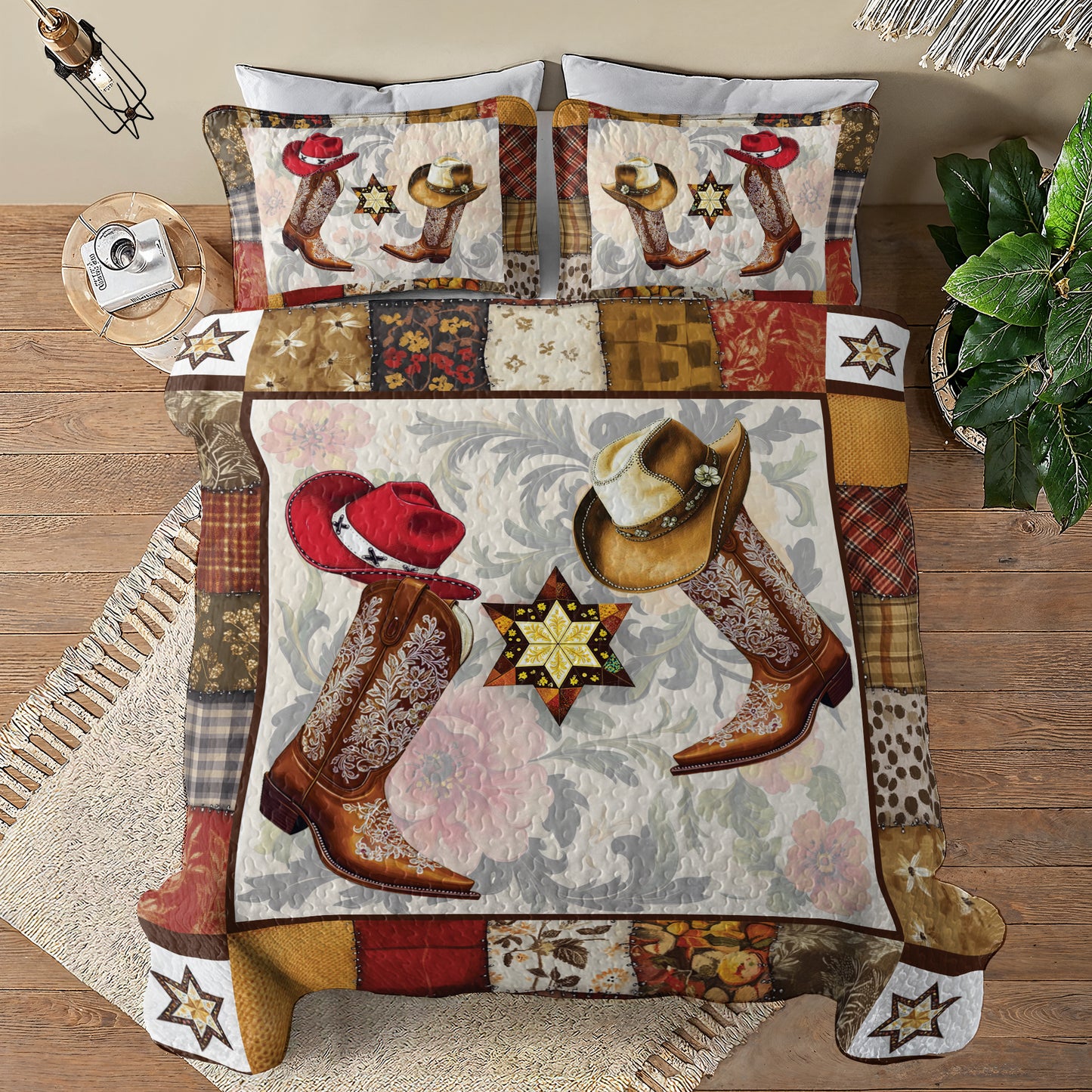 Shineful All Season Quilt 3-Piece Set - Beautiful Vintage Cowboy