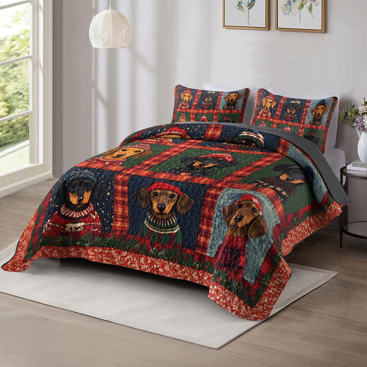 Shineful All Season Quilt 3-Piece Set Christmas Dachshund