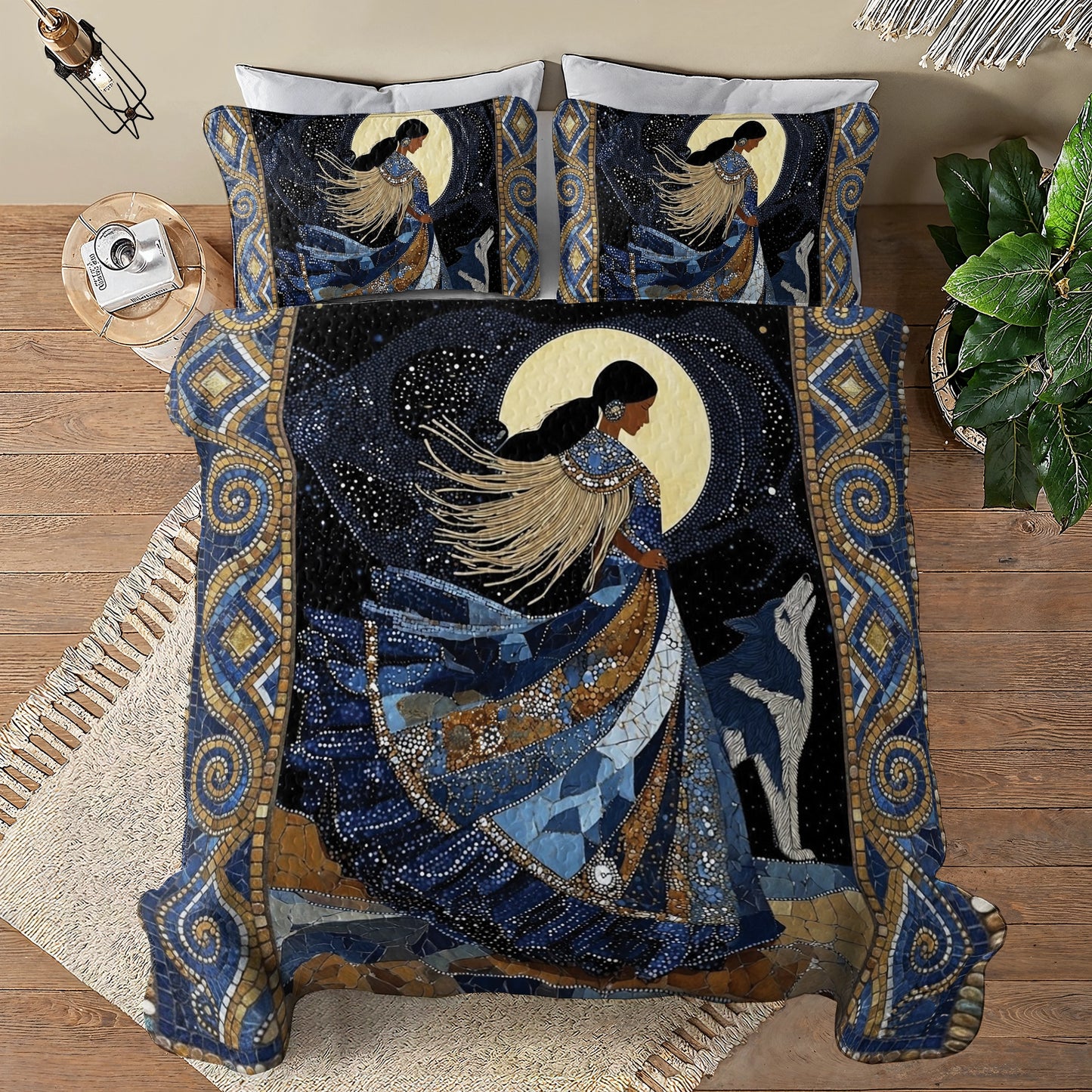 Shineful All Season Quilt 3-Piece Set Wolf & Moon Maiden