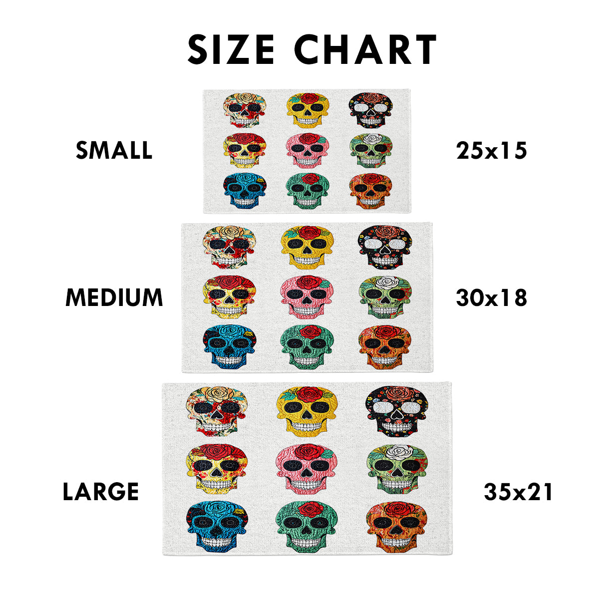 Shineful Sugar Skull Roses Ultra-Thin Non Skid Floor Mat, Kitchen Rugs