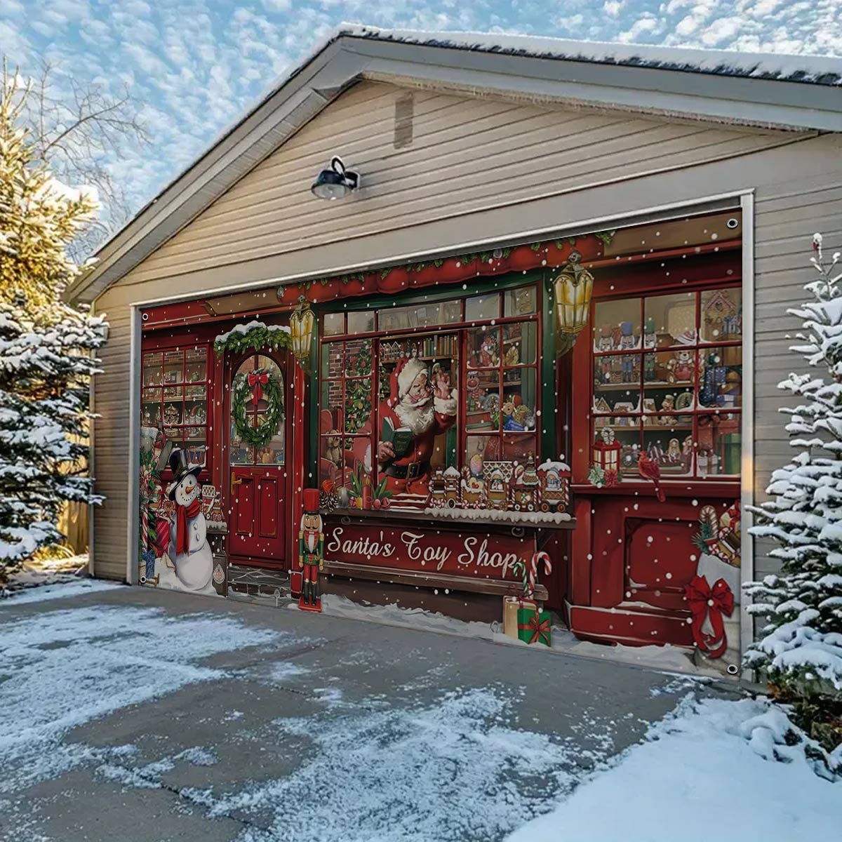 Shineful Garage Door Banner Decoration Santa's Toy Shop