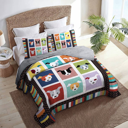 Shineful All Season Quilt 3-Piece Set Colorful Pitbulls