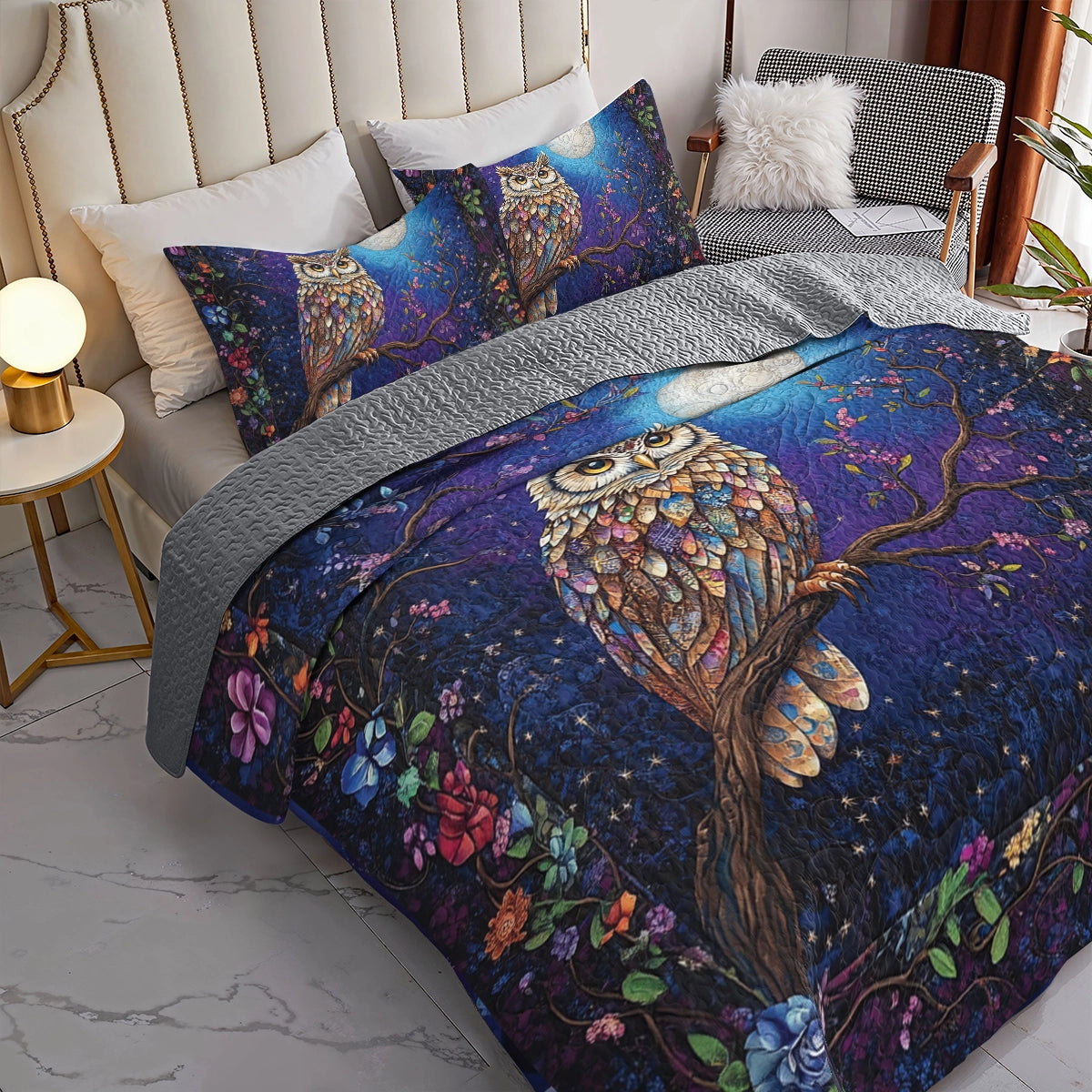 Shineful All Season Quilt 3-Piece Set Enchanted Night Owl