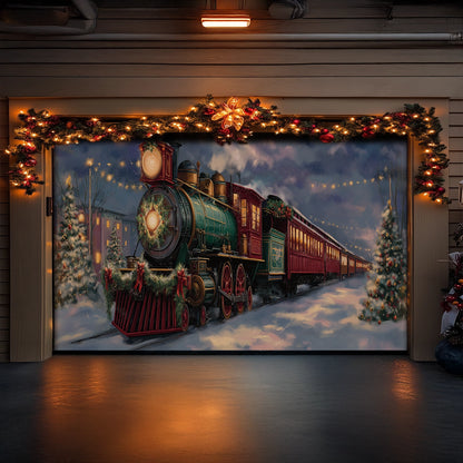Shineful Garage Door Banner Decoration Christmas Eve Express Locomotive