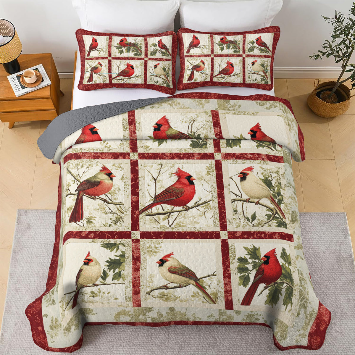 Shineful All Season Quilt 3-Piece Set Cardinal Patchwork