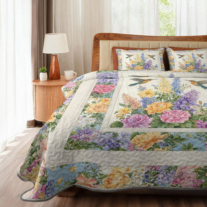 Shineful All Season Quilt 3-Piece Set Vintage Meadow Hummingbird