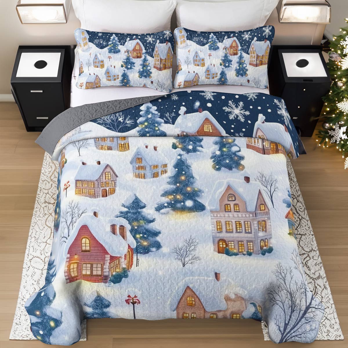 Shineful All Season Quilt 3-Piece Set Peace Village Christmas