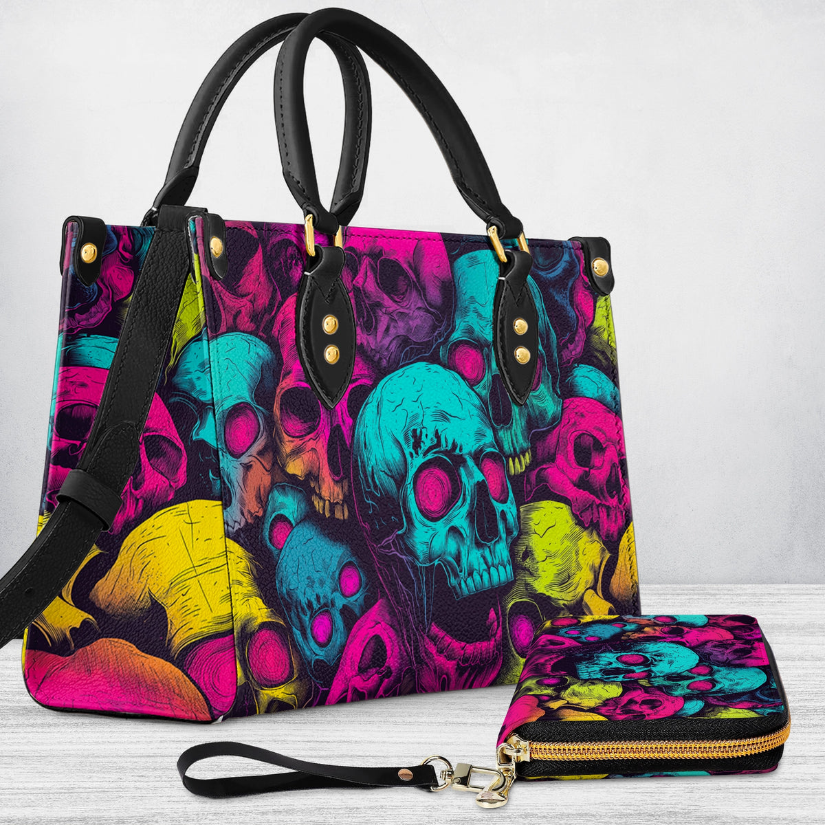 Shineful Leather Bag Neon Skull Riot