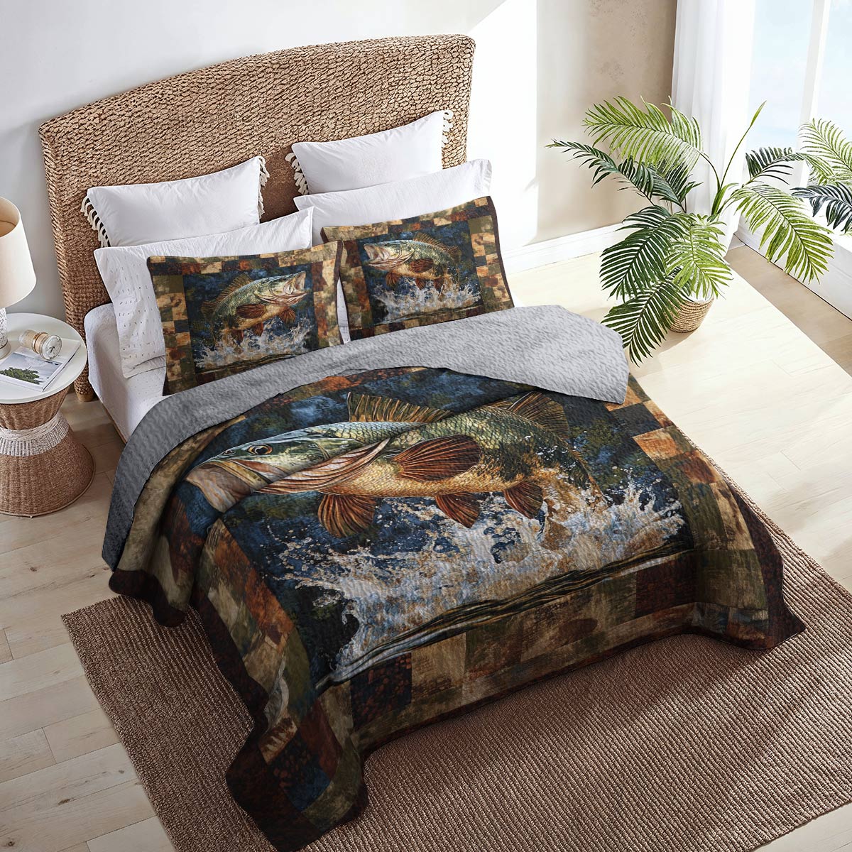 Shineful All Season Quilt 3-Piece Set Majesty Largemouth Bass