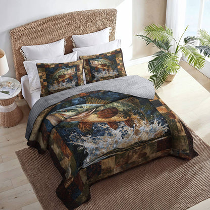 Shineful All Season Quilt 3-Piece Set Majesty Largemouth Bass