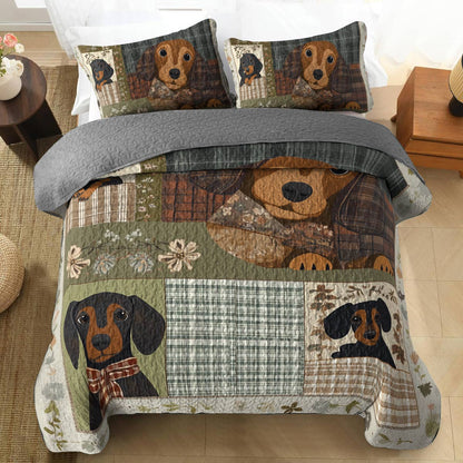 Shineful All Season Quilt 3-Piece Set - Dachshund's Bedtime
